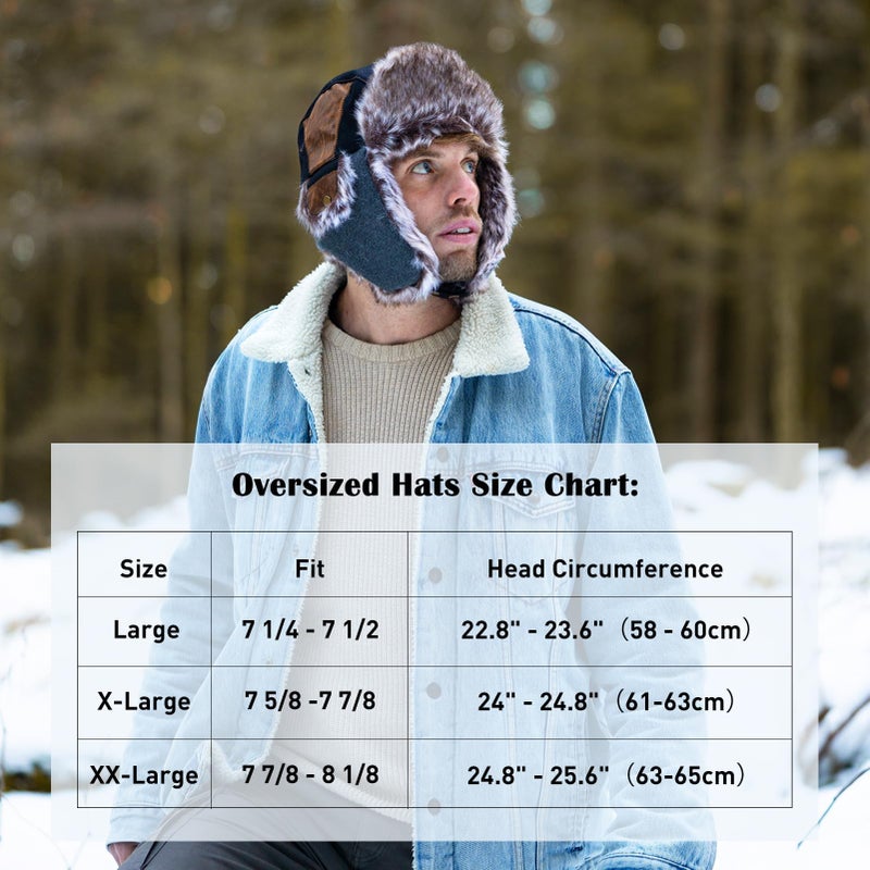 Comhats Winter Trapper Hat for Men Faux Fur Ear Flaps Cold Weather Hunting Russian Ushanka Bomber Aviator Trooper Hats Windproof Warm Black Large L - Image 2